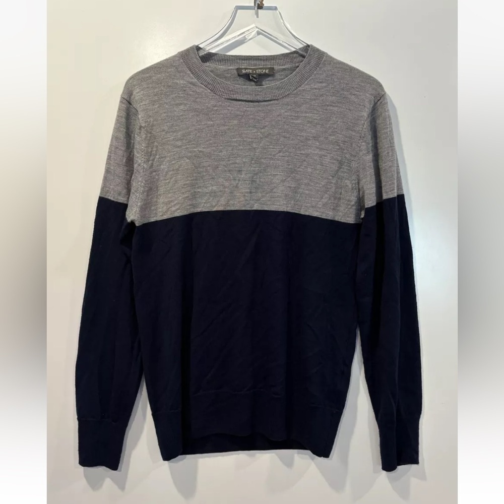 Slate & Stone Navy Blue Gray Color Block Wool Sweater Mens Size‎ Medium (513)